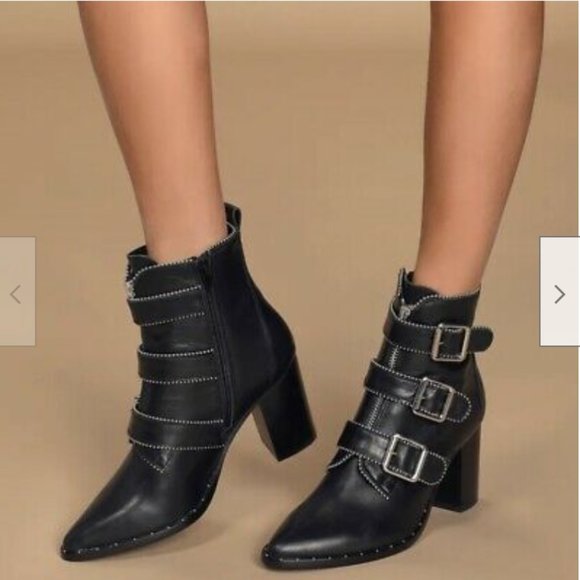 Steve Madden Shoes - Women's Steve Madden Black Buckle Studded Ankle Booties 7.5